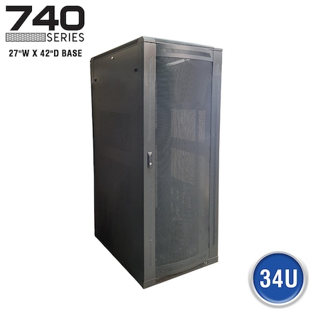Quest Mfg Floor Enclosure Server Cabinet, Vented Mesh Door, 34U, 5' x 27"W x 42"D, Black FE7419-34-02